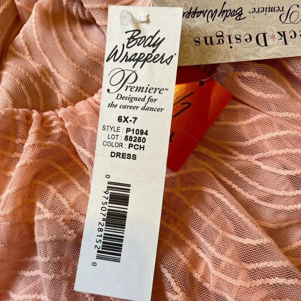 NWT Body Wrappers Peach Sleeveless Leotard Dress Girls 6X-7